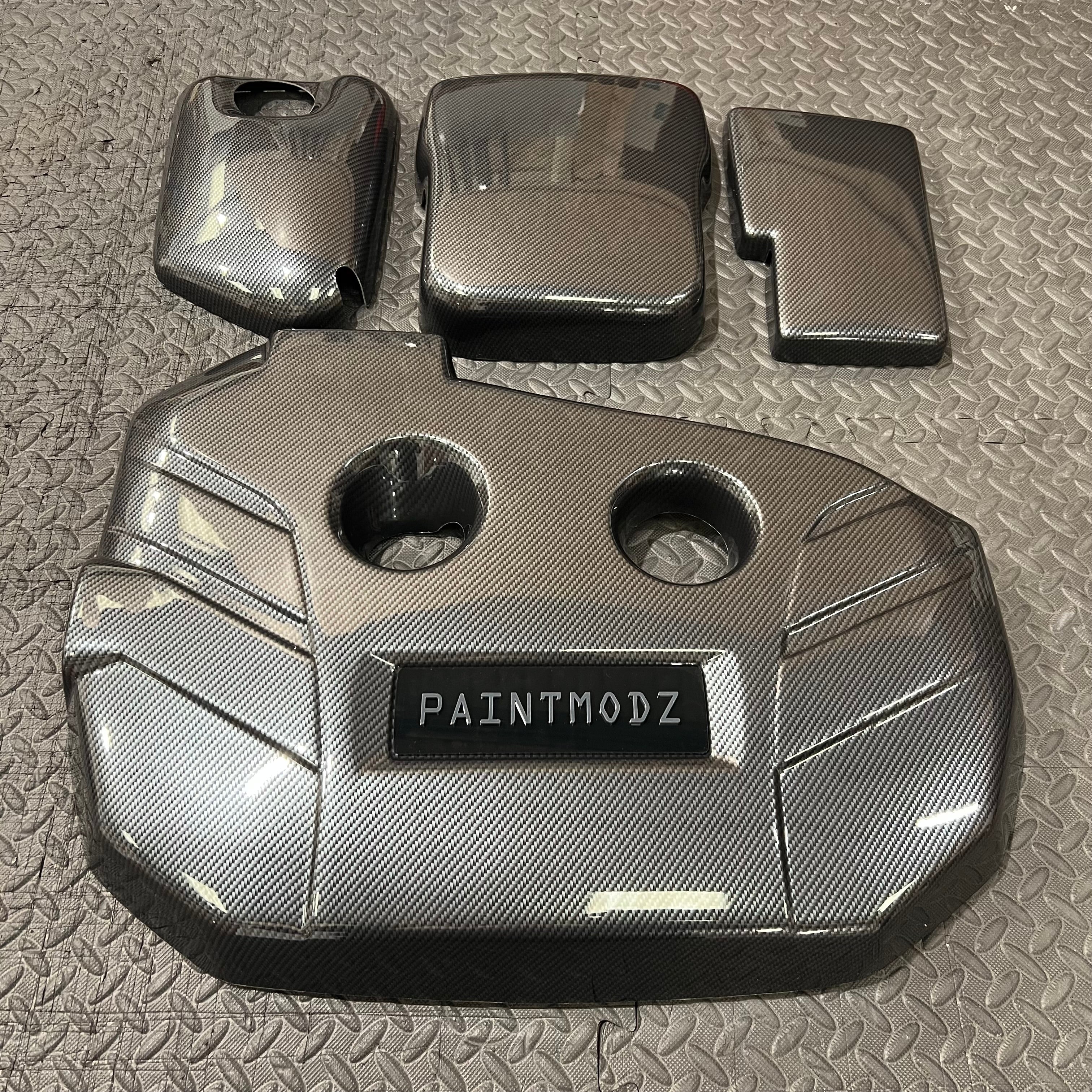 Proform Small Engine Bay Dress Up Bundle - Mk3.5 Focus RS Deluxe Carbon Fibre Effect Plastic - Dark Grey/Gloss Black Badge