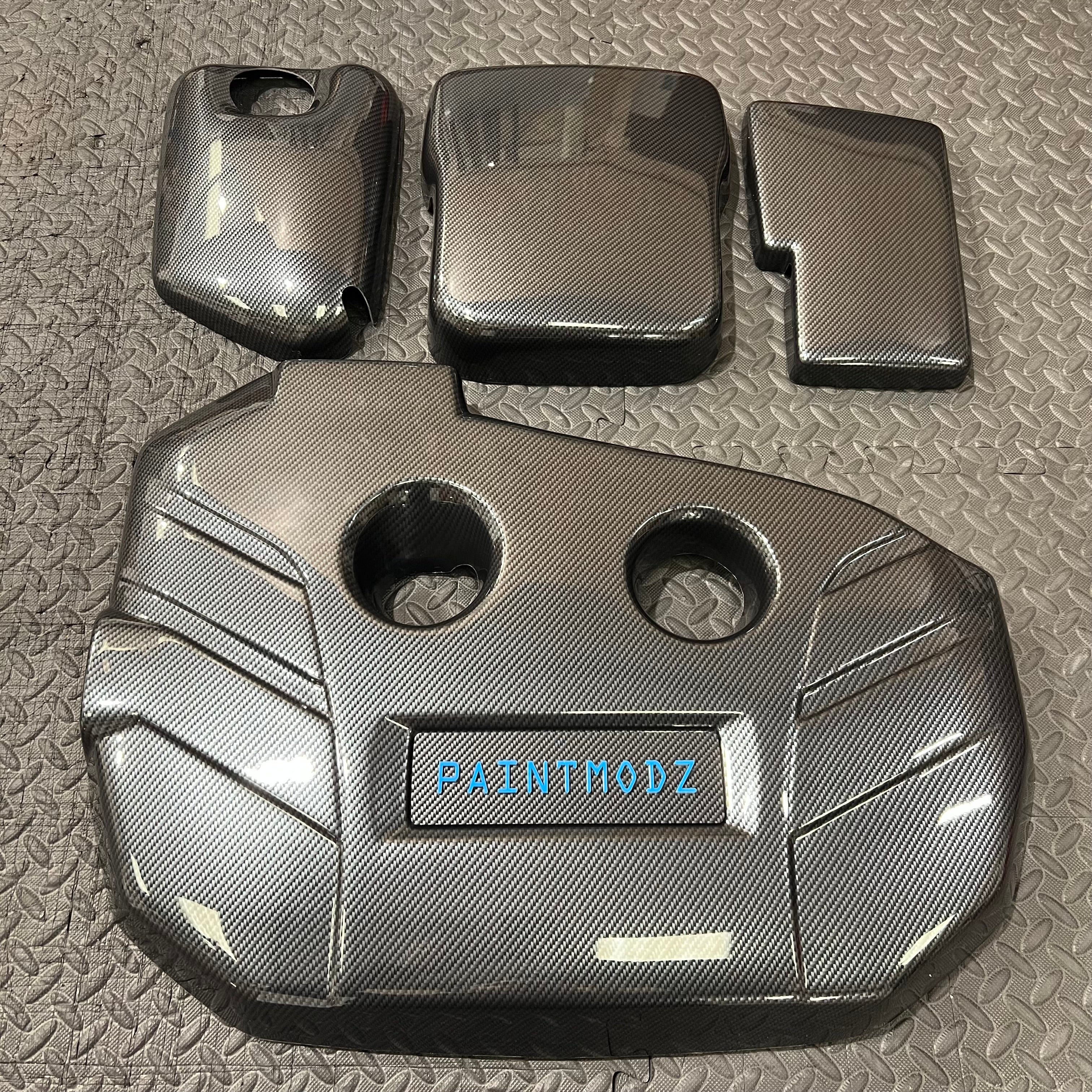 Proform Small Engine Bay Dress Up Bundle - Mk3.5 Focus RS Deluxe Carbon Fibre Effect Plastic - Light Blue/Carbon Fibre Effect Badge