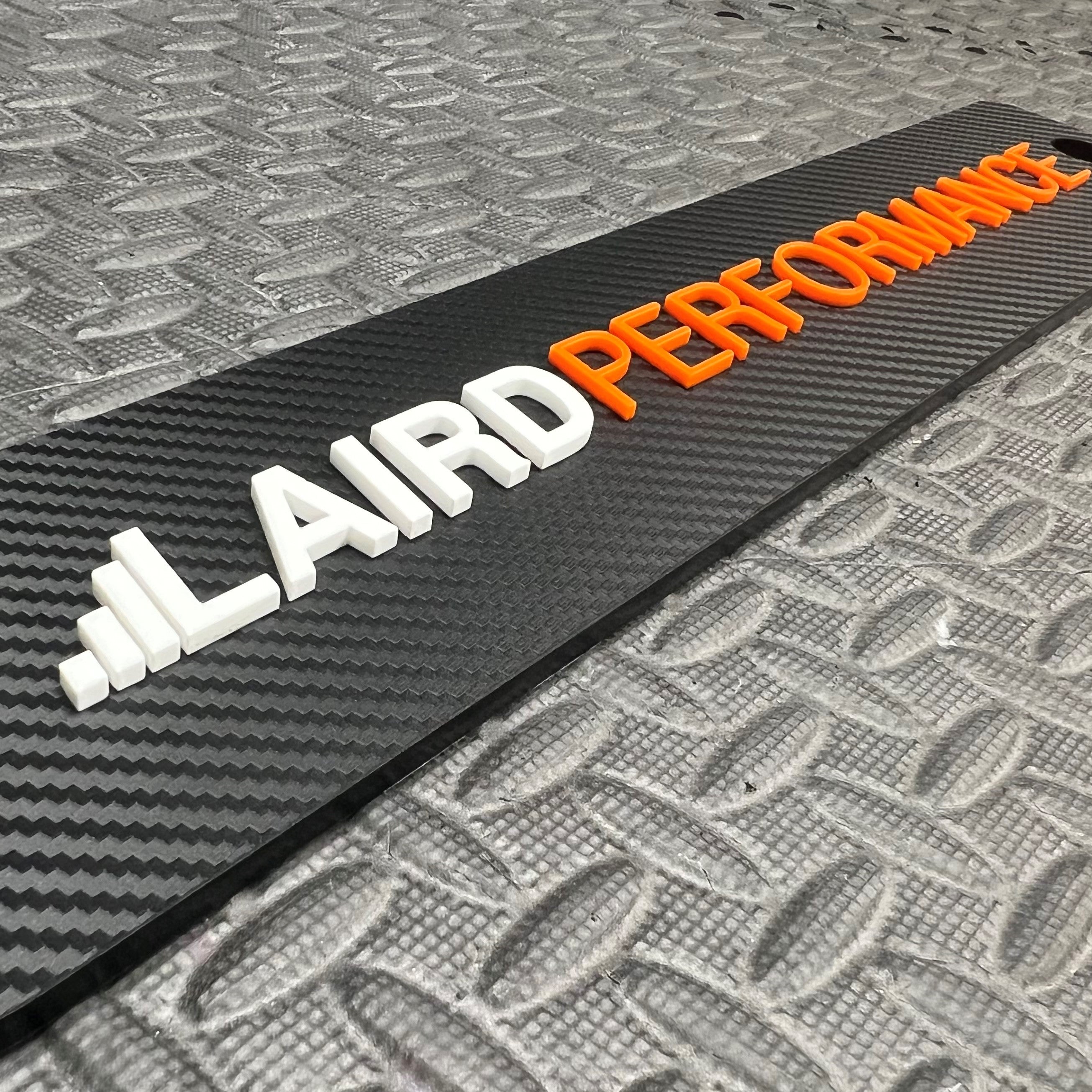 Proform Custom Bonnet Prop - Carbon Fibre Effect Prop - Laird Performance Logo - White And Orange