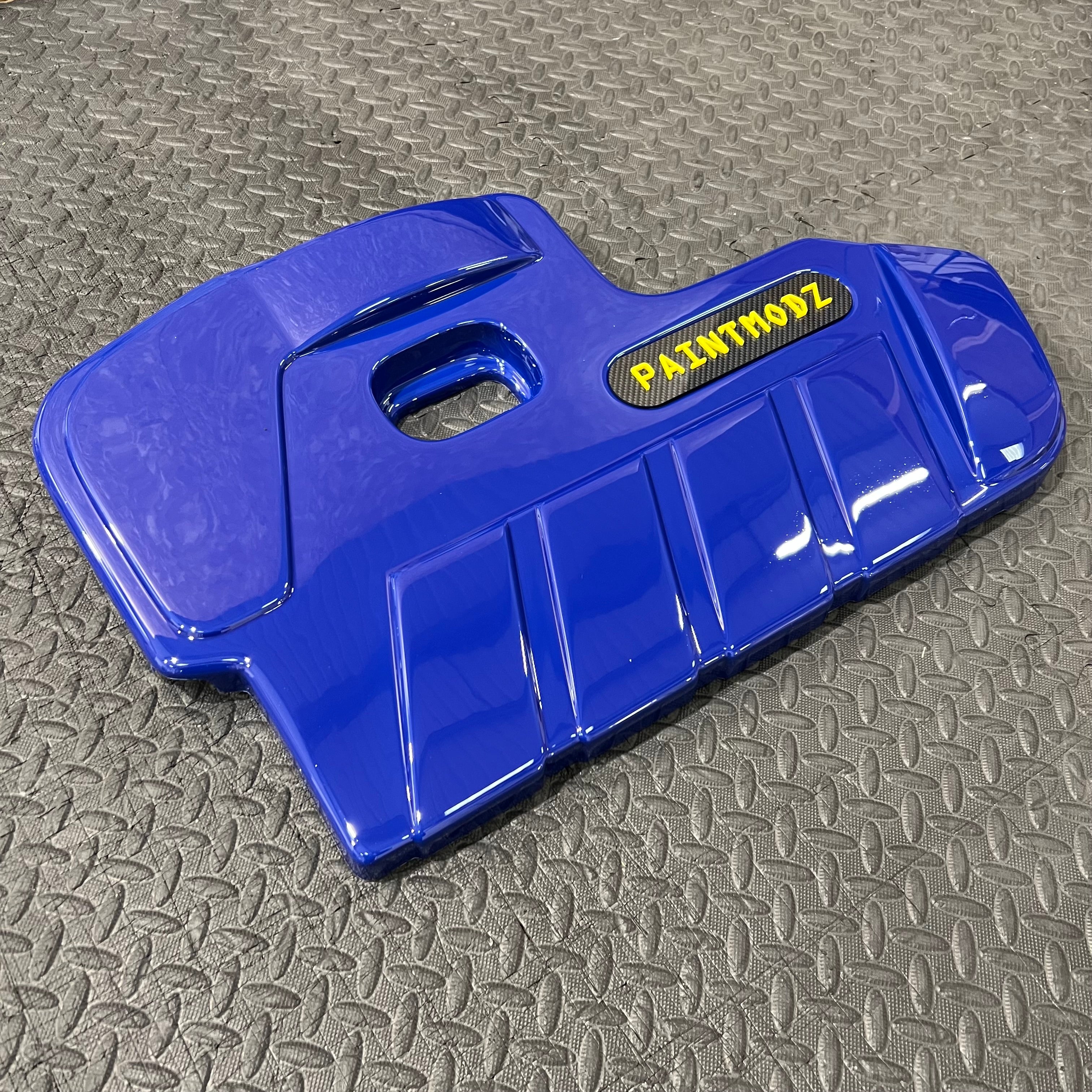 Proform Engine Cover - MK4/4.5 Focus ST Petrol - Gloss Blue Plastic - Yellow/Deluxe Carbon Fibre Effect Badge