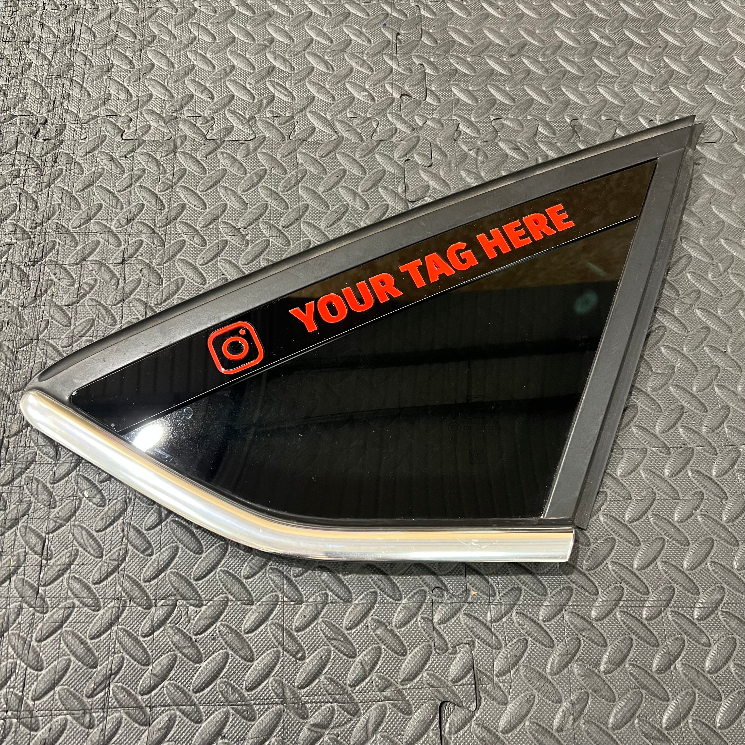 Proform 3D Acrylic Rear Quarter Window Art Banner With Top Alignment - Mk3/3.5 Focus - Gloss Black Surround With Red Text Detail With Instagram Logo
