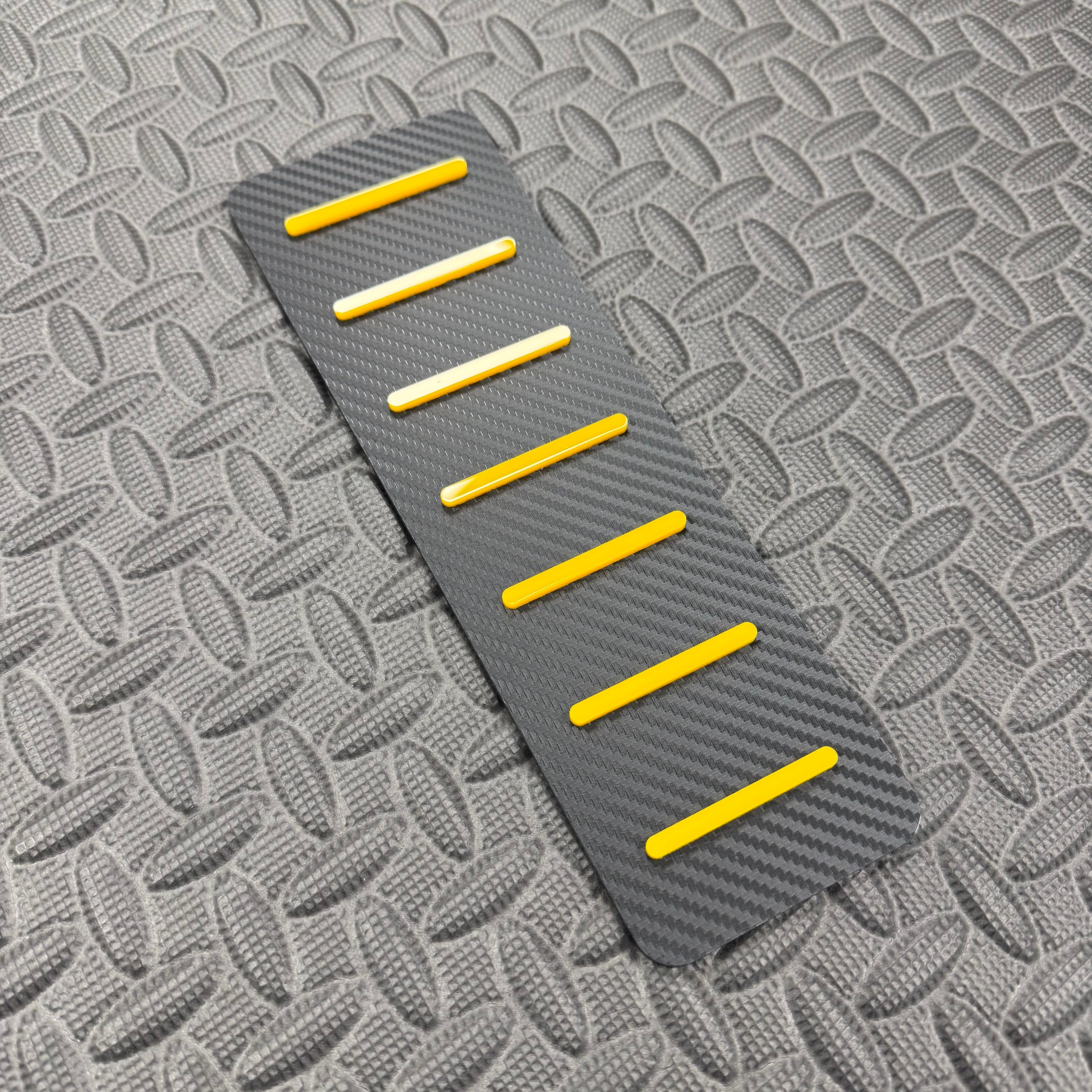 Proform Mk3/3.5 Focus Dead Pedal / Foot Rest Plate, Amber Yellow (Tangerine Scream) Detail with Carbon Fibre Effect Back Plate