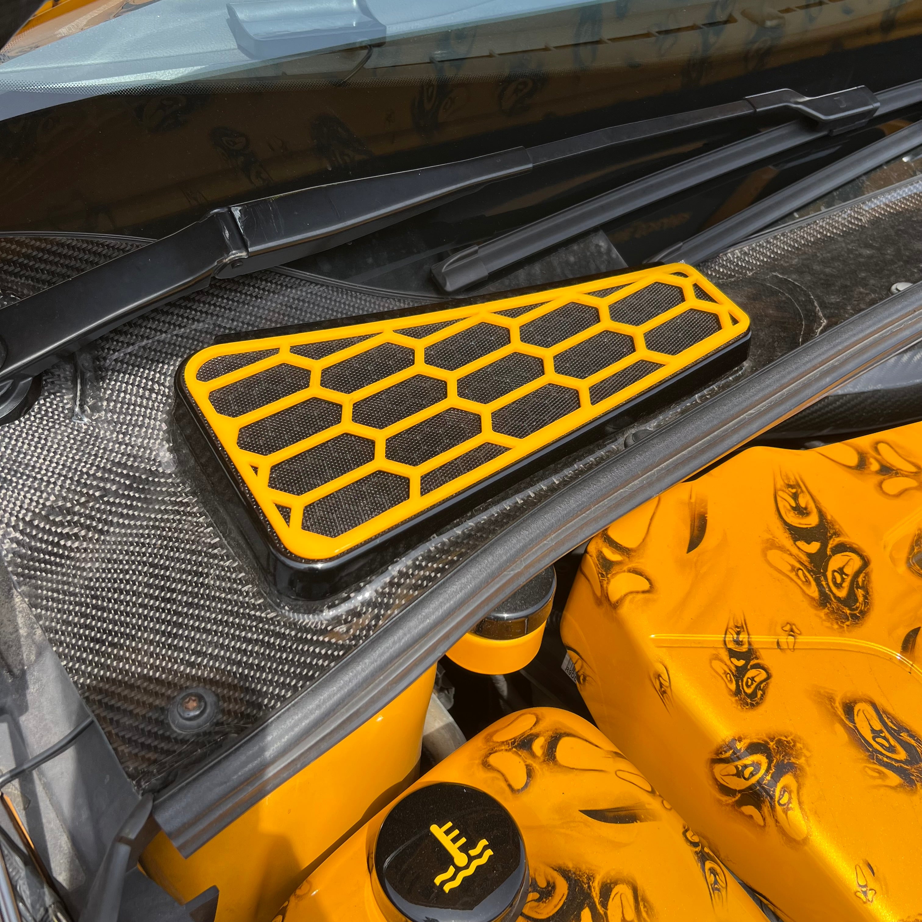 Proform Mk3/3.5 Focus Scuttle Vent Covers - Hexagon Design - Right Hand Side - Amber Yellow (Tangerine Scream)