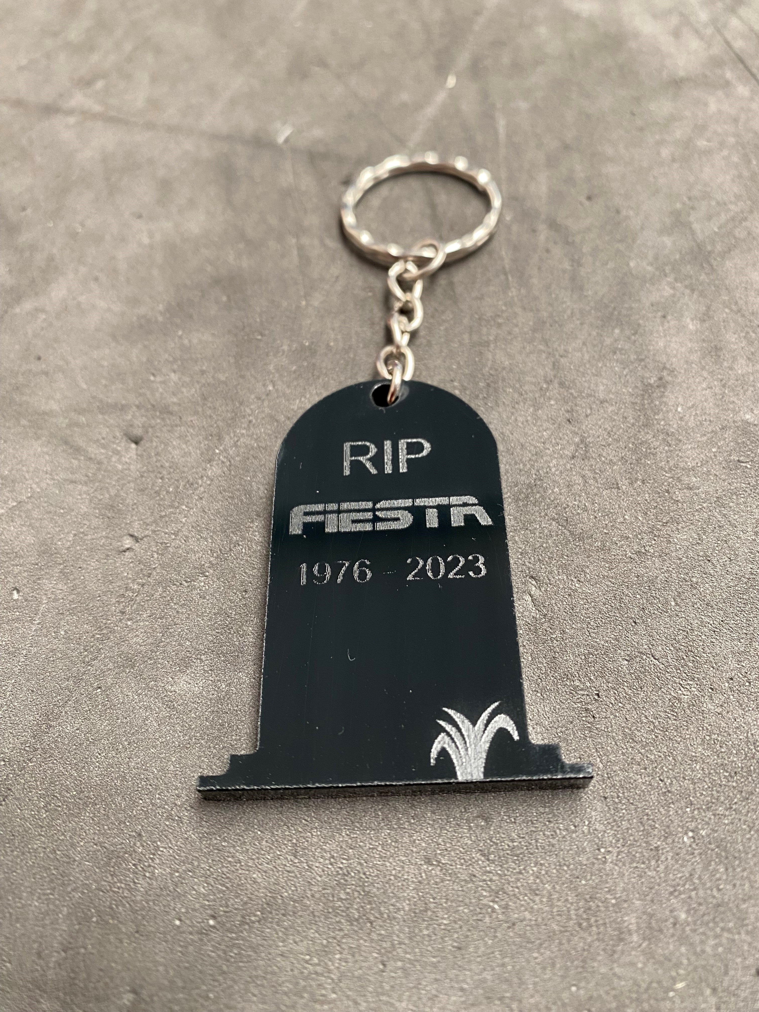 RIP Fiesta 'Gravestone' Engraved Keyring