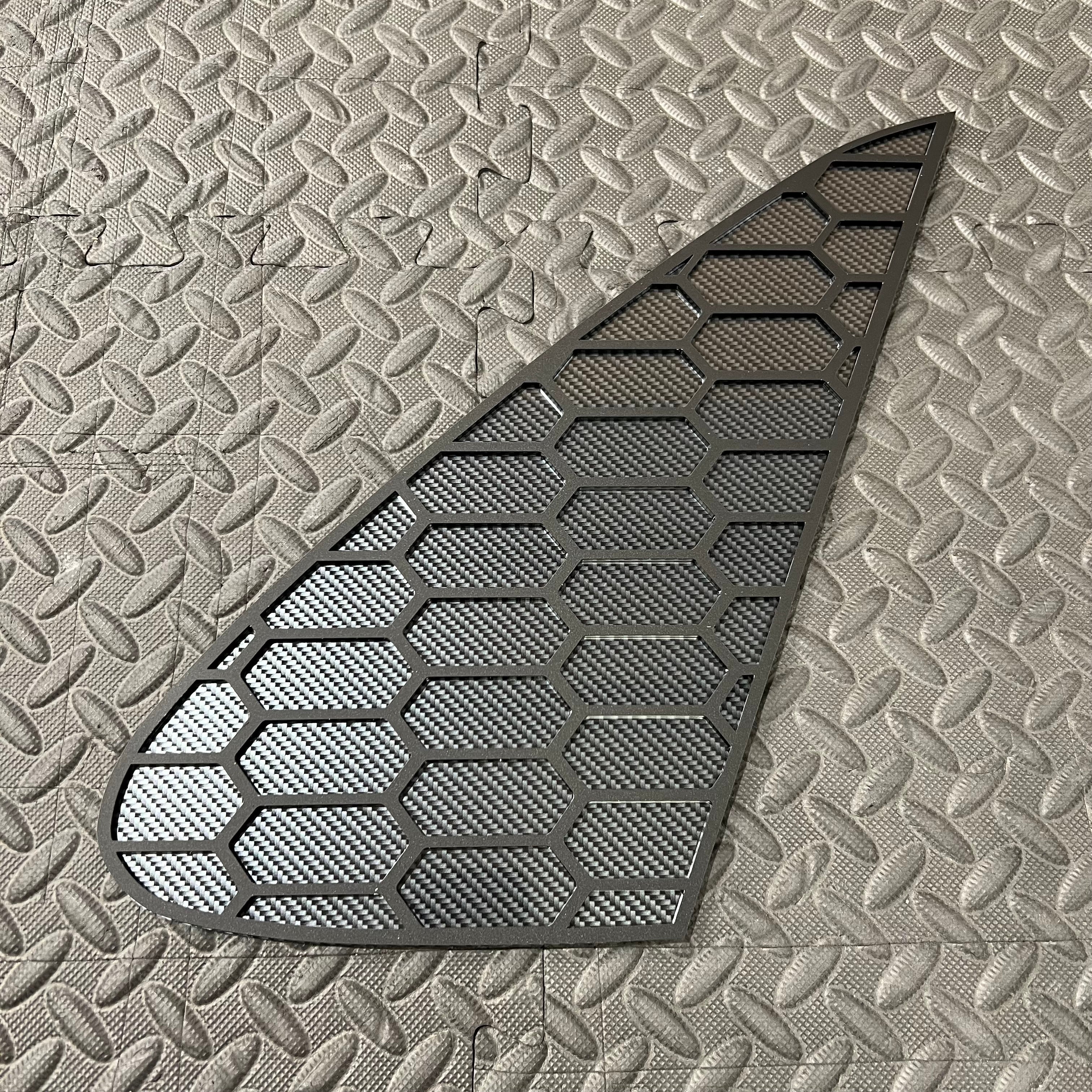 Proform Rear Quarter Window Inserts (Pair) - Fits Hyundai i30 / i30N Hatchback - Satin Hexagon Detail with Deluxe Carbon Fibre Effect Back Plate