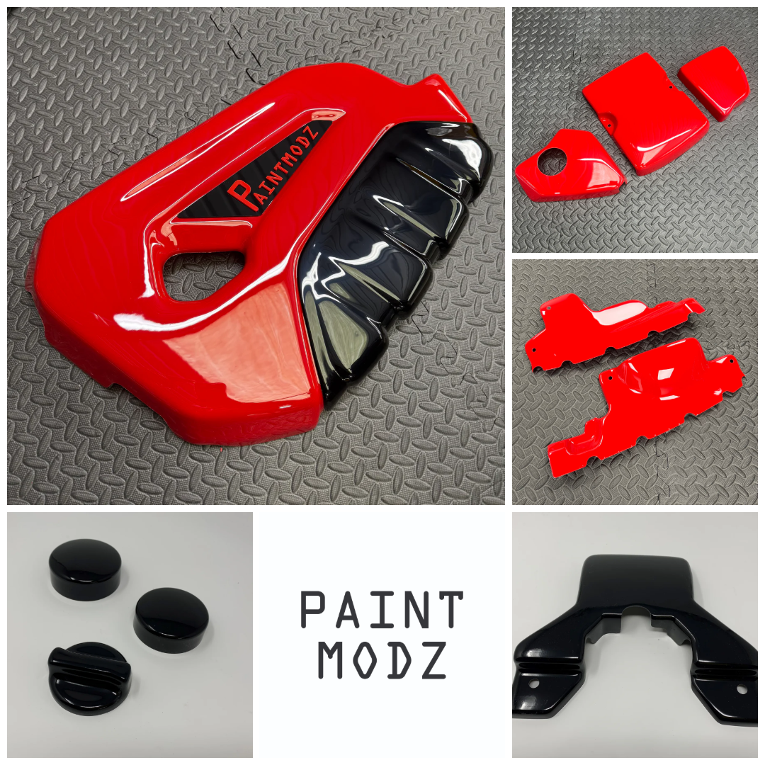 Proform Medium Engine Bay Dress Up Kit Bundle - Fiesta Mk7.5 ST180 - Gloss Red Plastic with Gloss Black Accent Colour including Red/Gloss Black Badge Plate