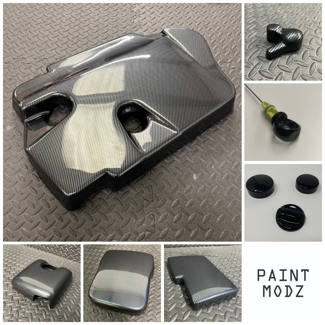 Proform Medium Engine Bay Dress Up Bundle - Mk3.5 Focus ST Diesel - Deluxe Carbon Fibre Effect Plastic With Gloss Balck Caps And Dipstick