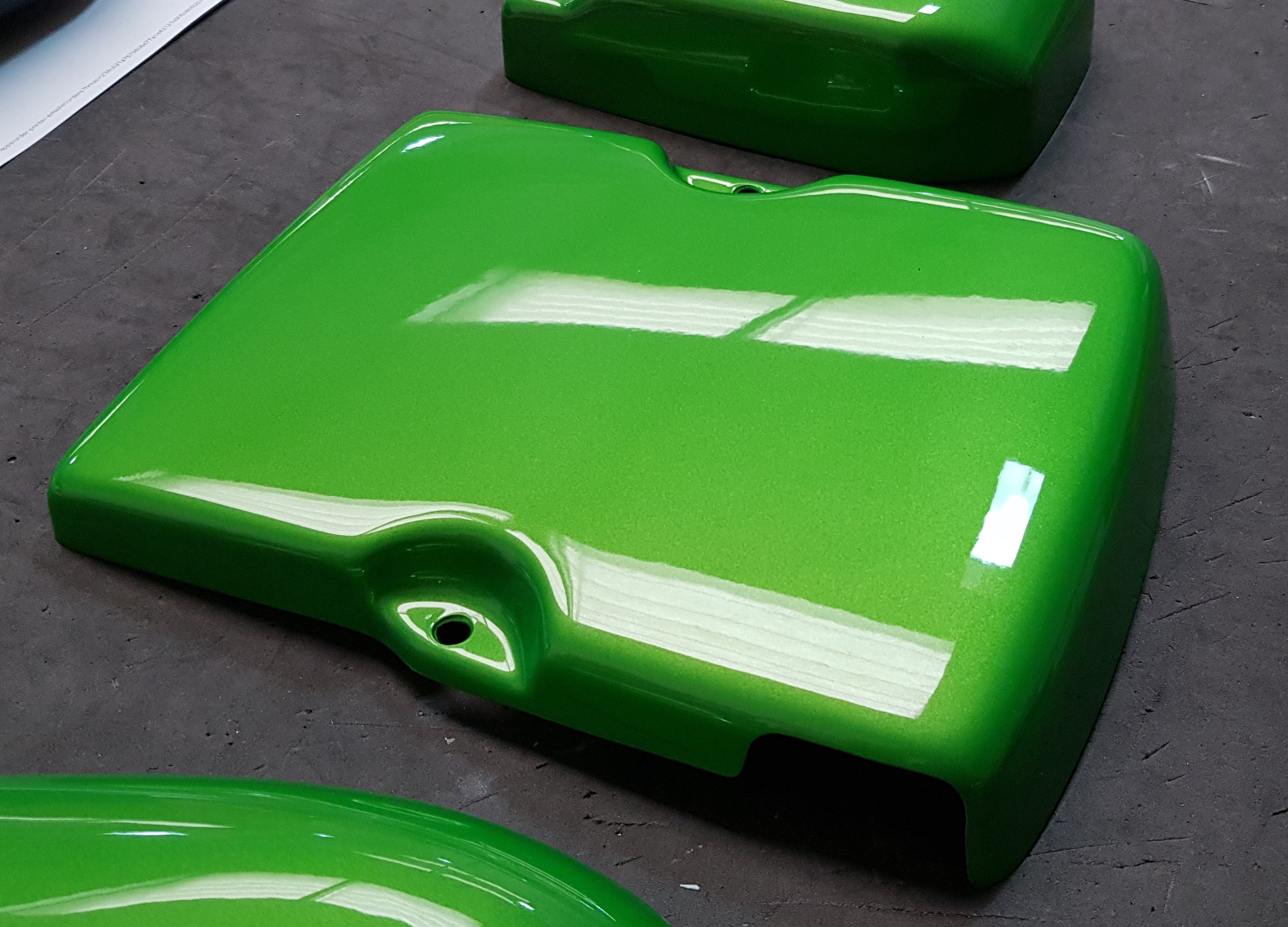 Close of green engine bay kit