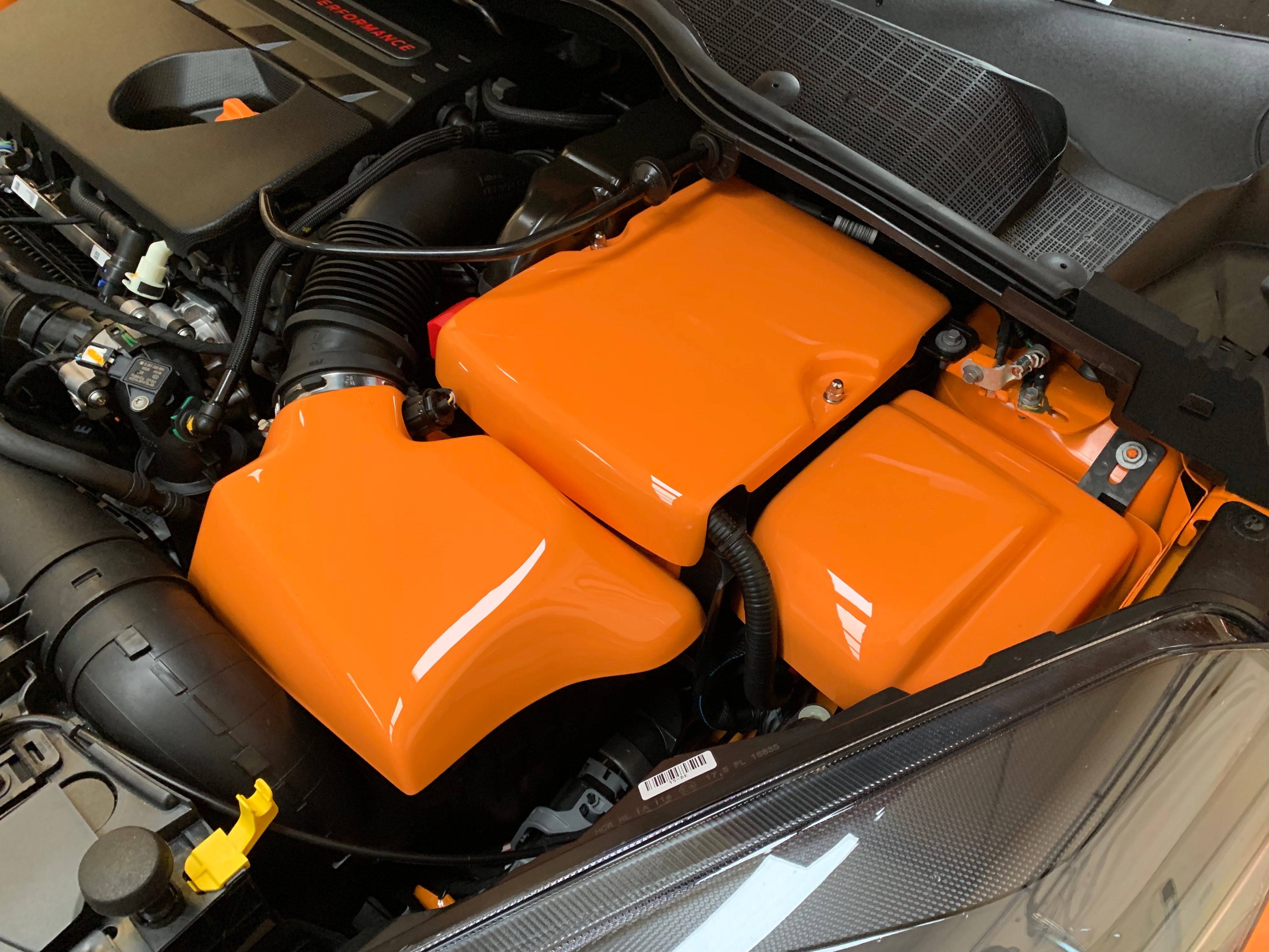 Engine Bay Dress Up Kit - Mk8/8.5 Fiesta / Mk2 Puma in orange inside engine bay