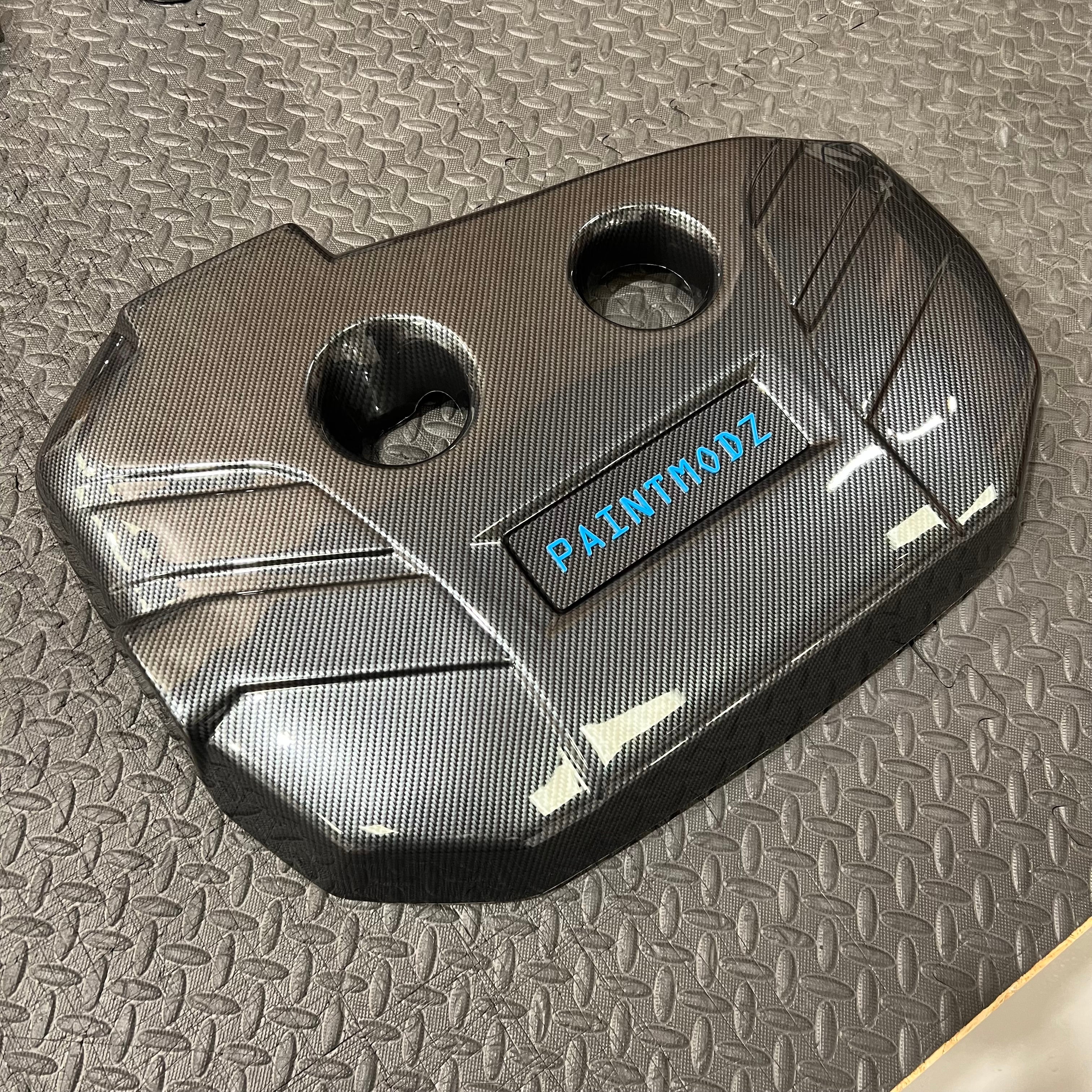 Proform Engine Cover - Mk3.5 Focus RS - Deluxe Carbon Fibre Effect Plastic - Light Blue/Carbon Fibre Effect Badge