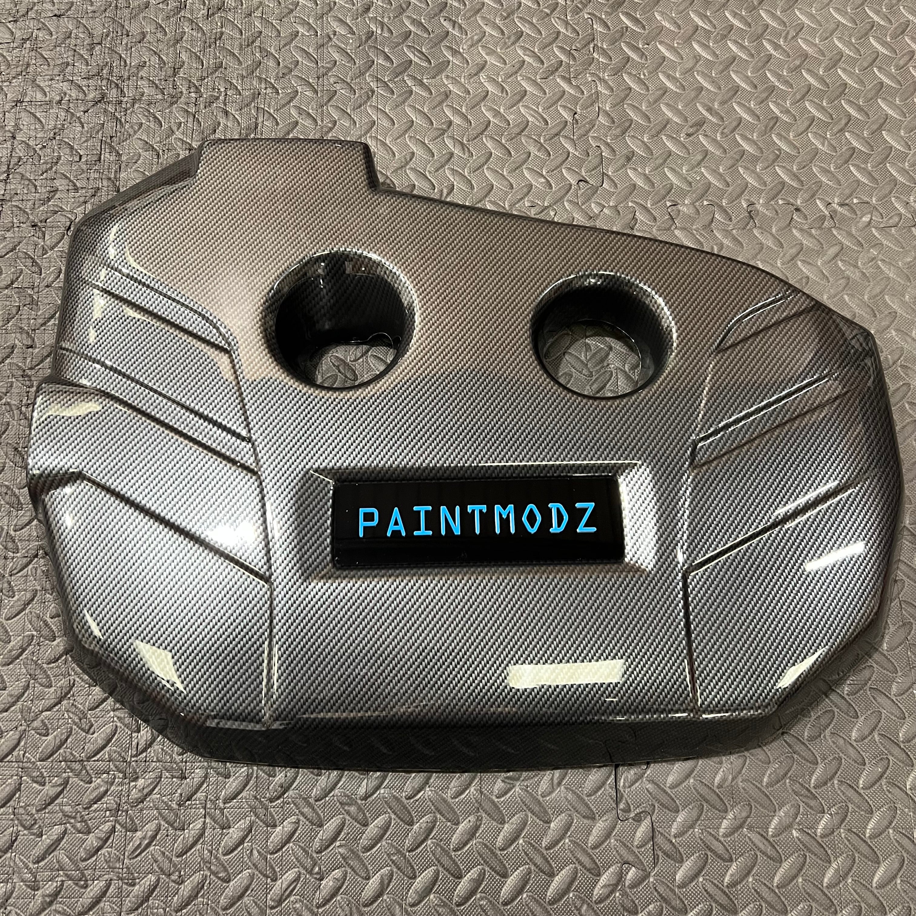 Proform Engine Cover - Mk3.5 Focus RS - Deluxe Carbon Fibre Effect Plastic - Light Blue/Gloss Black Badge