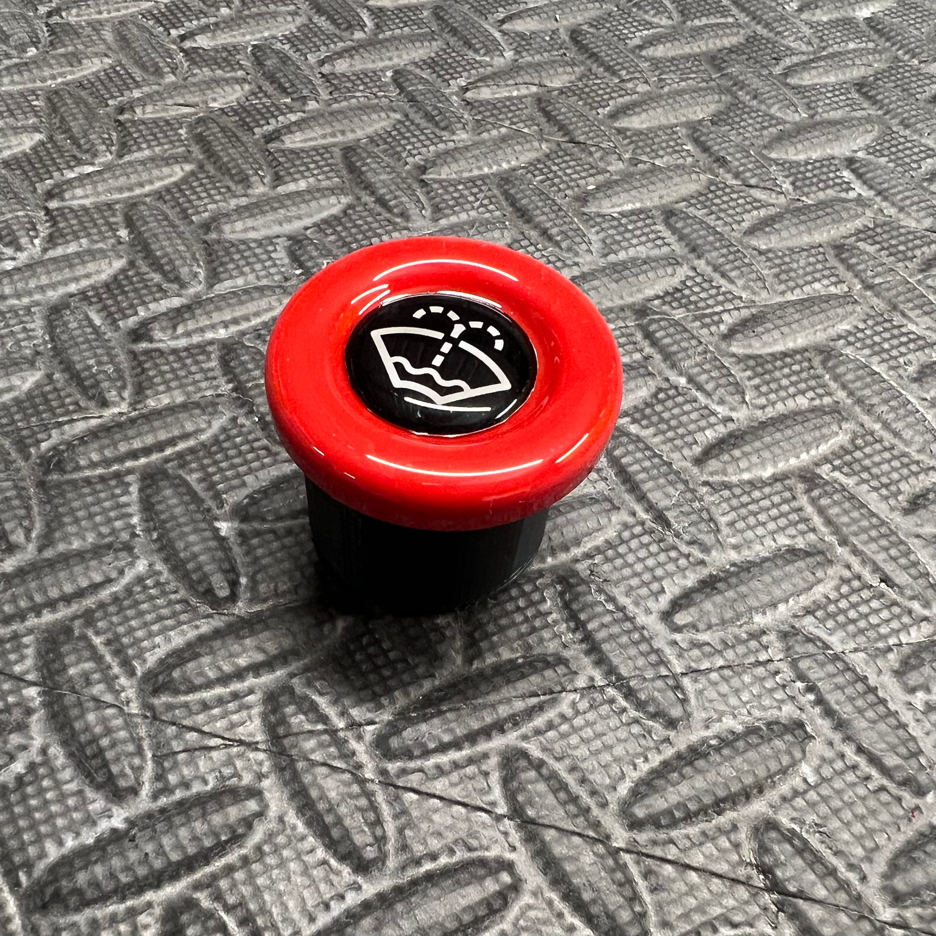 Washer Bottle Bung, Fits Multiple Ford Models - Gloss Red Plastic With White Screenwash Logo Detailing