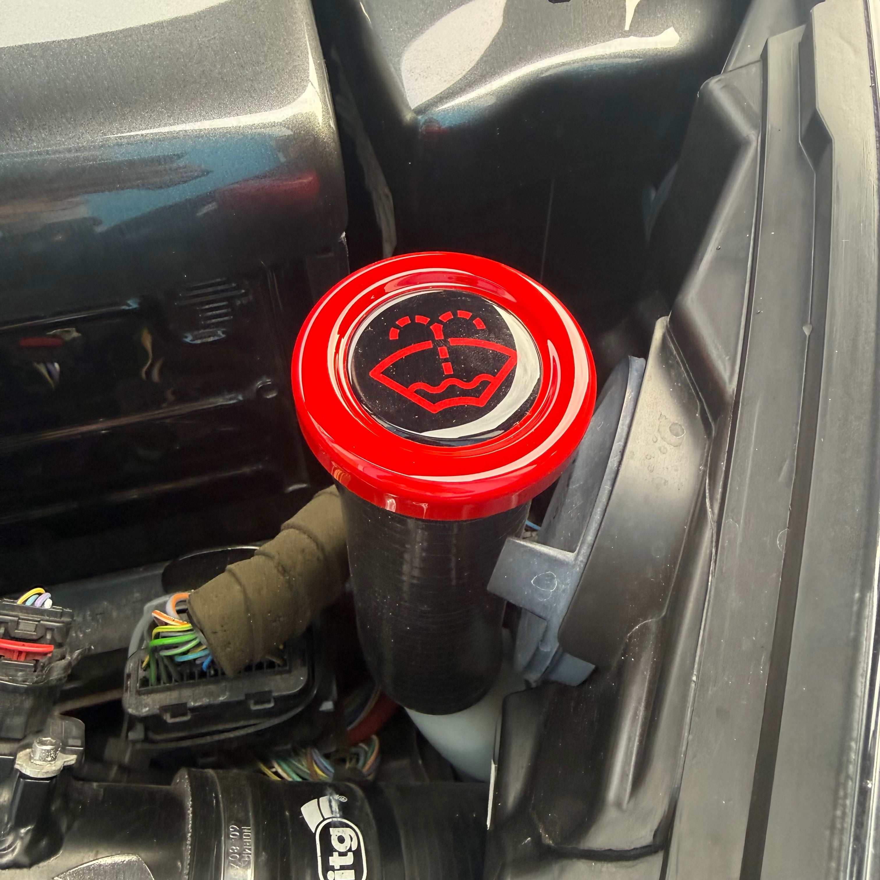 Proform Washer Bottle Bung - Multiple Ford Models - Gloss Red Plastic With Red Screenwash Logo Detailing