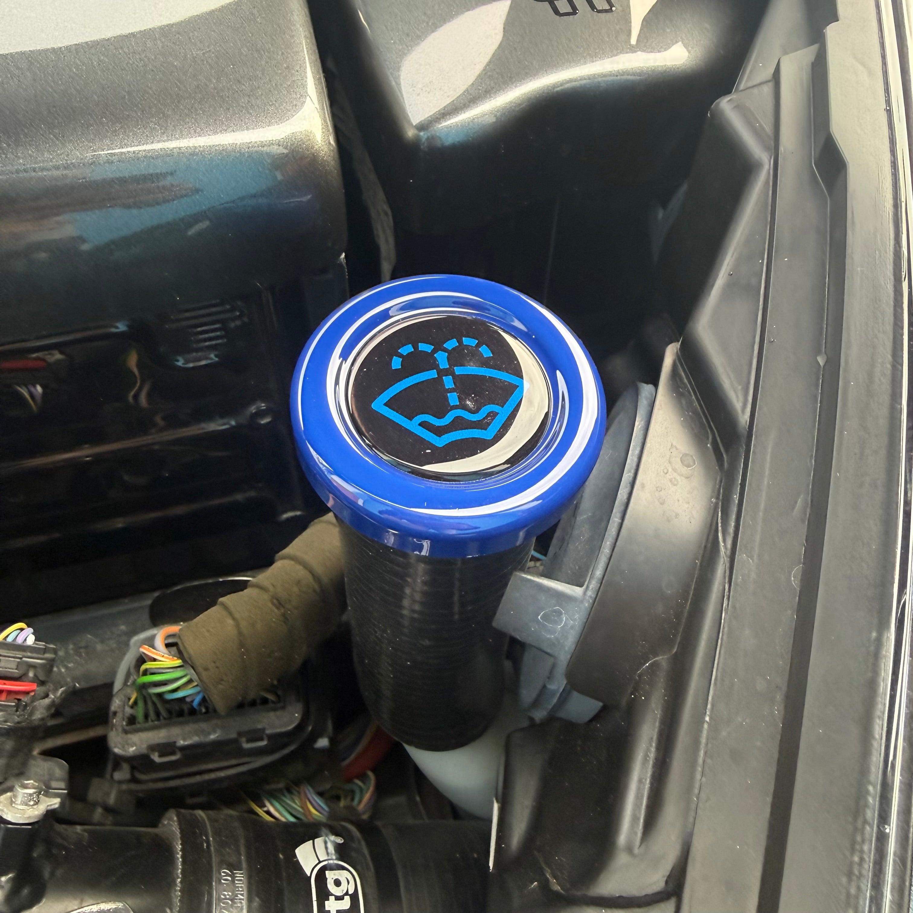 Proform Washer Bottle Bung - Multiple Ford Models - Gloss Blue Plastic With Light Blue Screenwash Logo Detailing