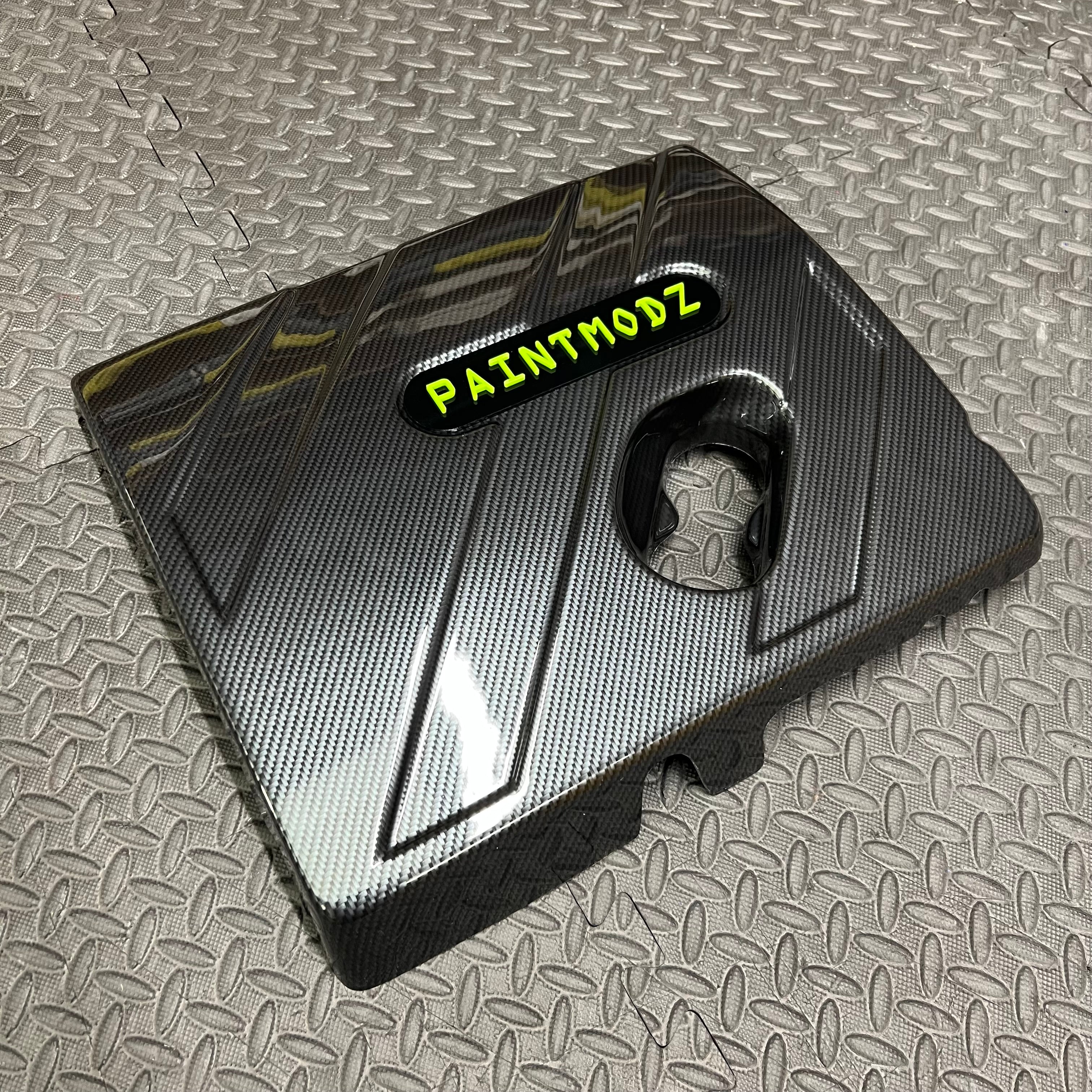 Proform Engine Cover - MK8/8.5 Fiesta ST & Mk2 Puma ST - Deluxe Carbon Fibre Effect Plastic With Green/Gloss Black Badge Plate