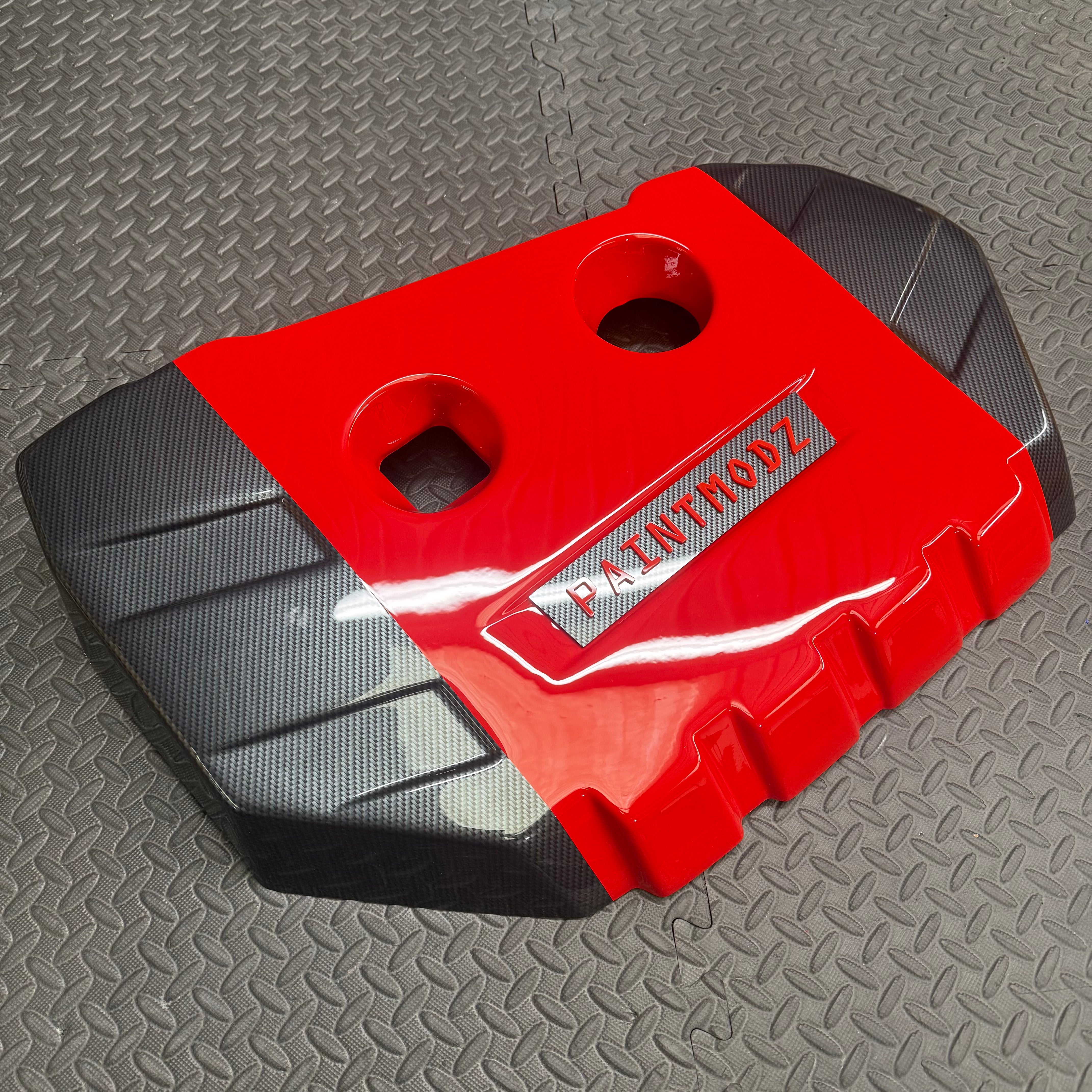 Proform Engine Cover - MK3/3.5 Focus ST Petrol - Painted Race Red With Deluxe Carbon Fibre Effect Detail and matching Badge Plate