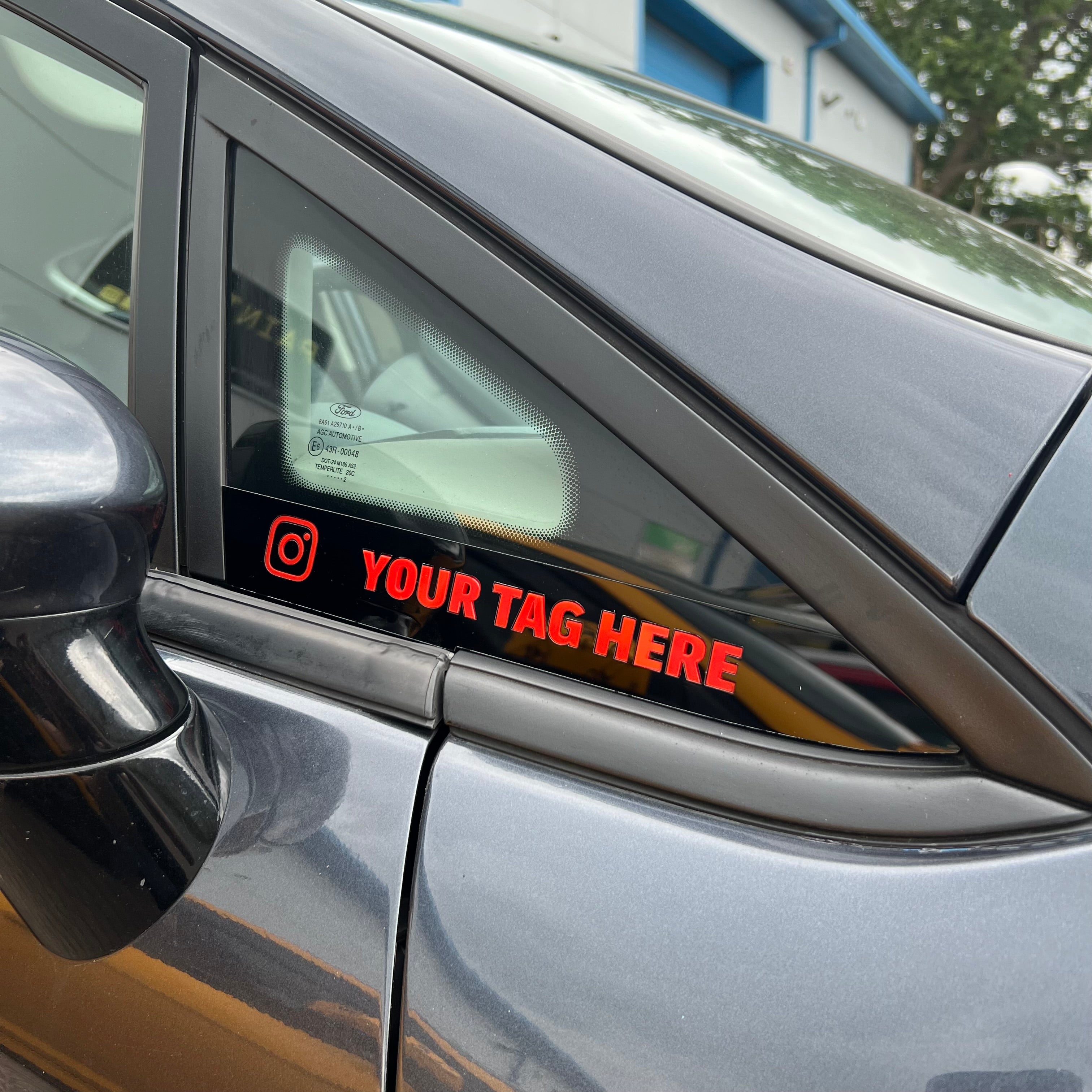 Profrom 3D Acrylic Front Quarter Window Art Banner - Mk7/7.5 Fiesta - Gloss Black Surround - Red Text Detail With Instagram Logo