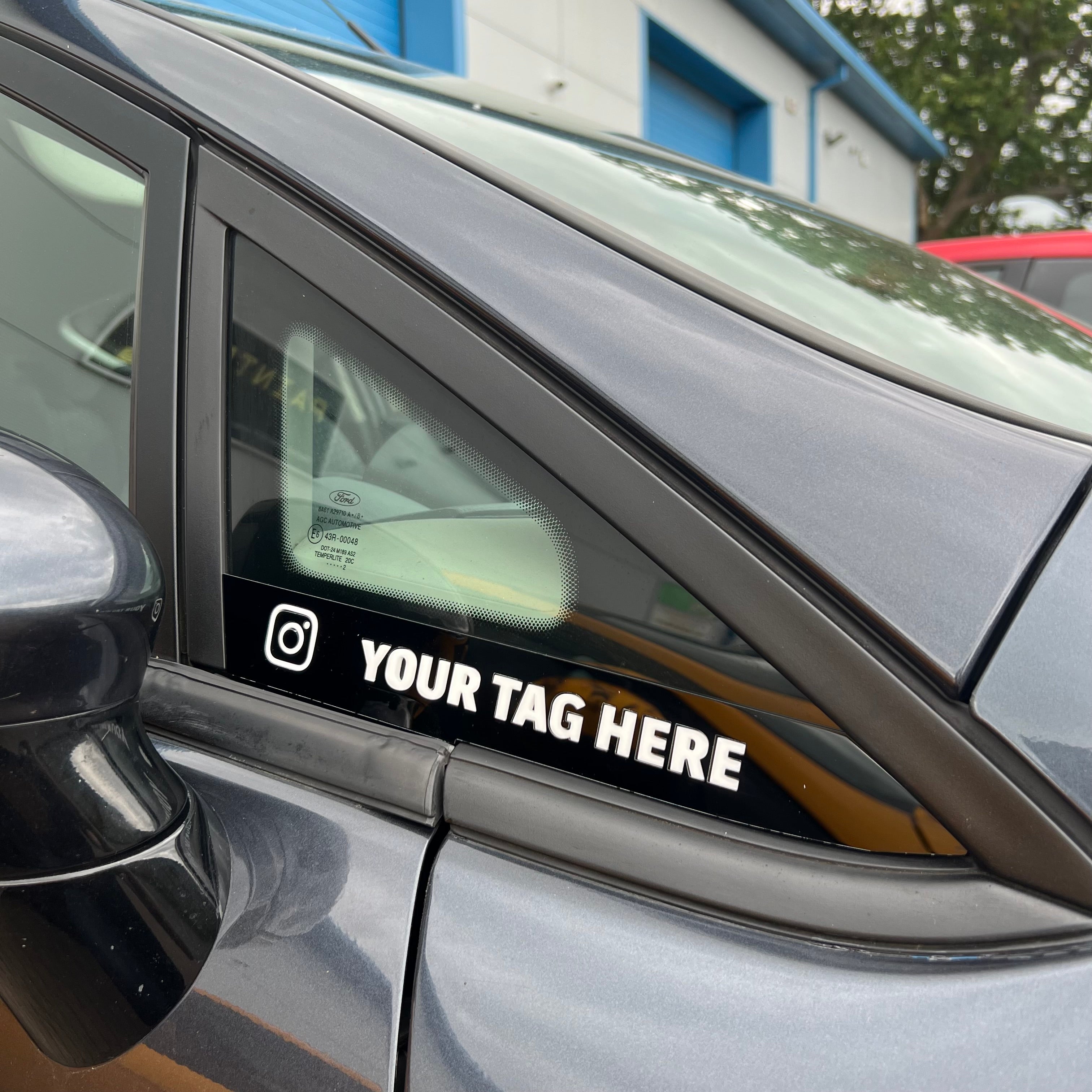 Profrom 3D Acrylic Front Quarter Window Art Banner - Mk7/7.5 Fiesta - Gloss Black Surround - White Text Detail With Instagram Logo