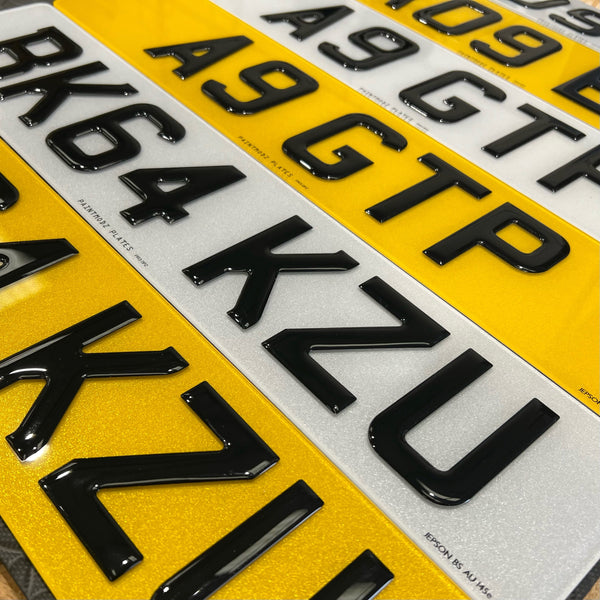Pair 3D Gloss Black Domed Resin Gel Number Plates Road Legal Car Van
