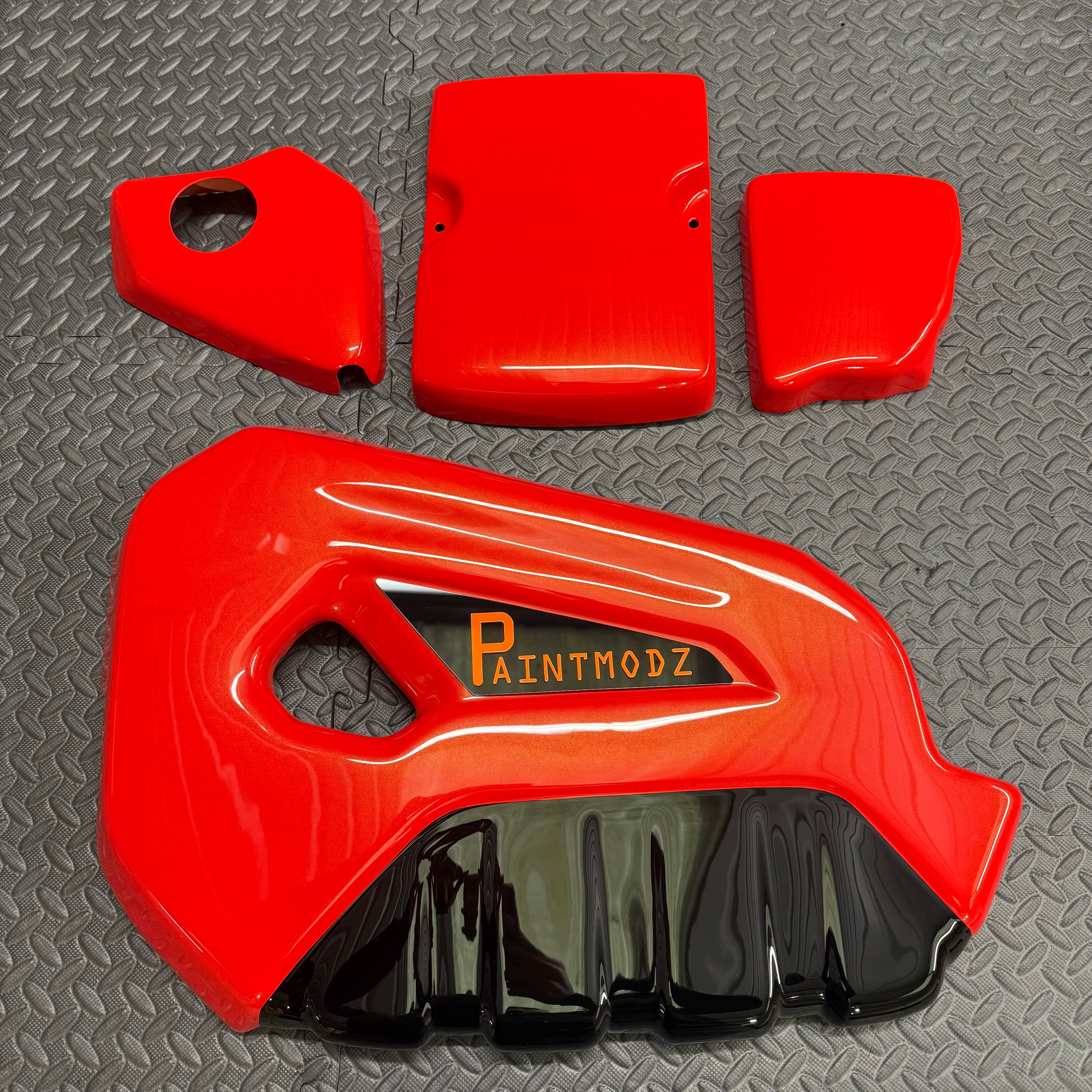 Proform Small Engine Bay Dress Up Kit Bundle  - Fiesta Mk7.5 ST180 / ST200 - Painted Molten Orange/Gloss Black With Orange/Gloss Black Badge Plate