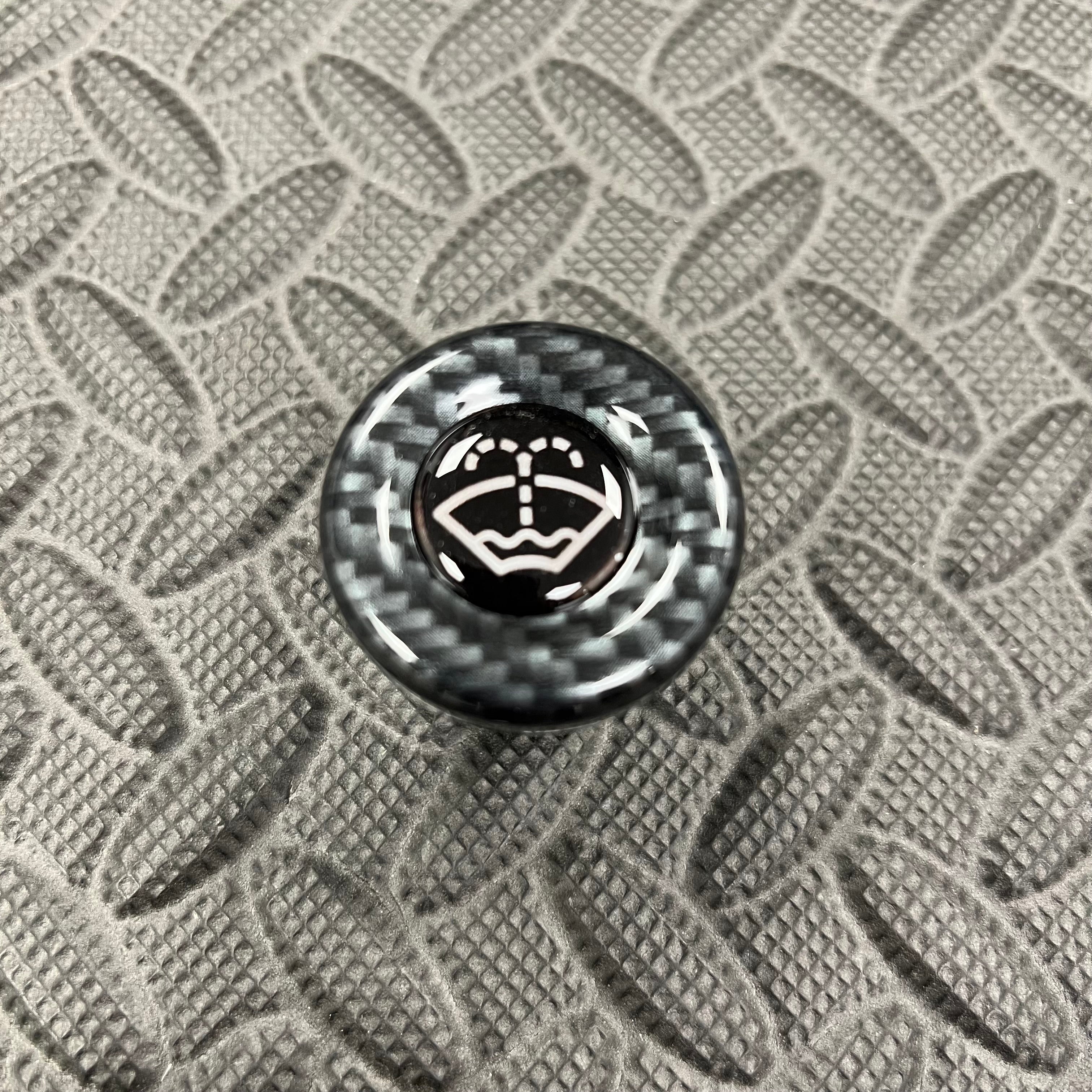Washer Bottle Bung, Fits Multiple Ford Models - Deluxe Carbon Fibre Effect Plastic With White Screenwash Logo Detailing