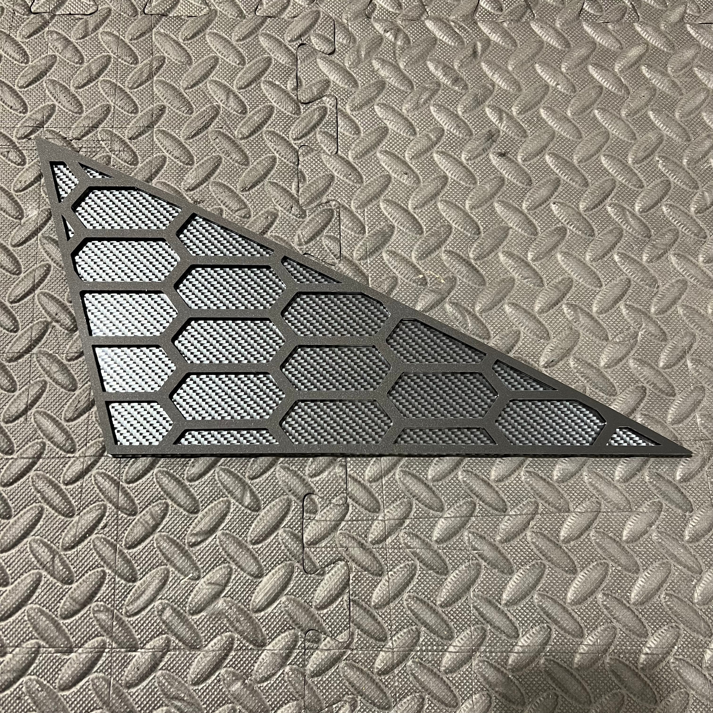 Mk8/8.5 Fiesta Front Quarter Window Inserts (Pair) - Satin Black Hexagon Detail With Deluxe Carbon Fibre Effect Back Plate