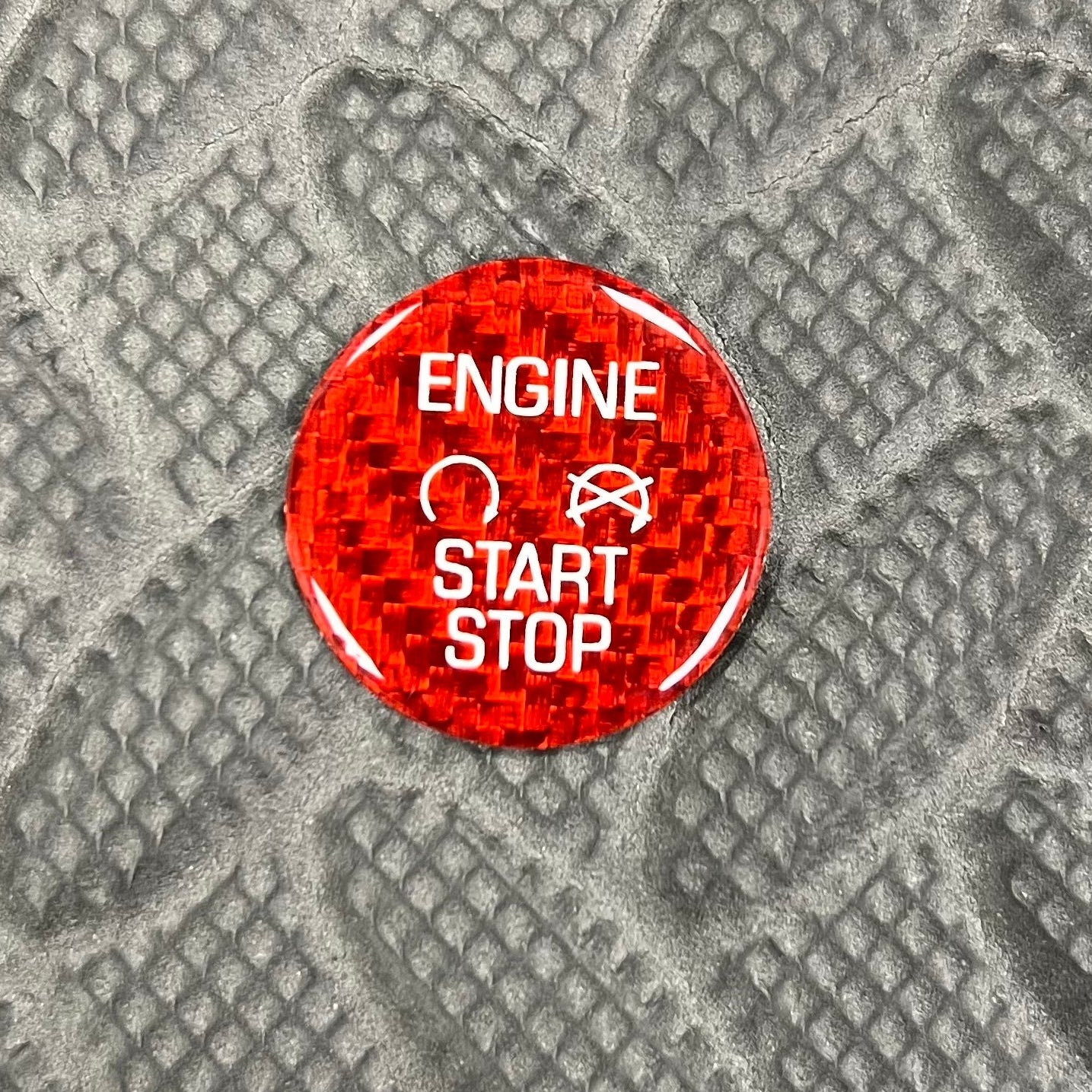 Push Button Start Overlay Real Carbon Fibre - Mk7/7.5 Fiesta / Mk2.5/3/3.5 Focus - Red Carbon Fibre, White Detail