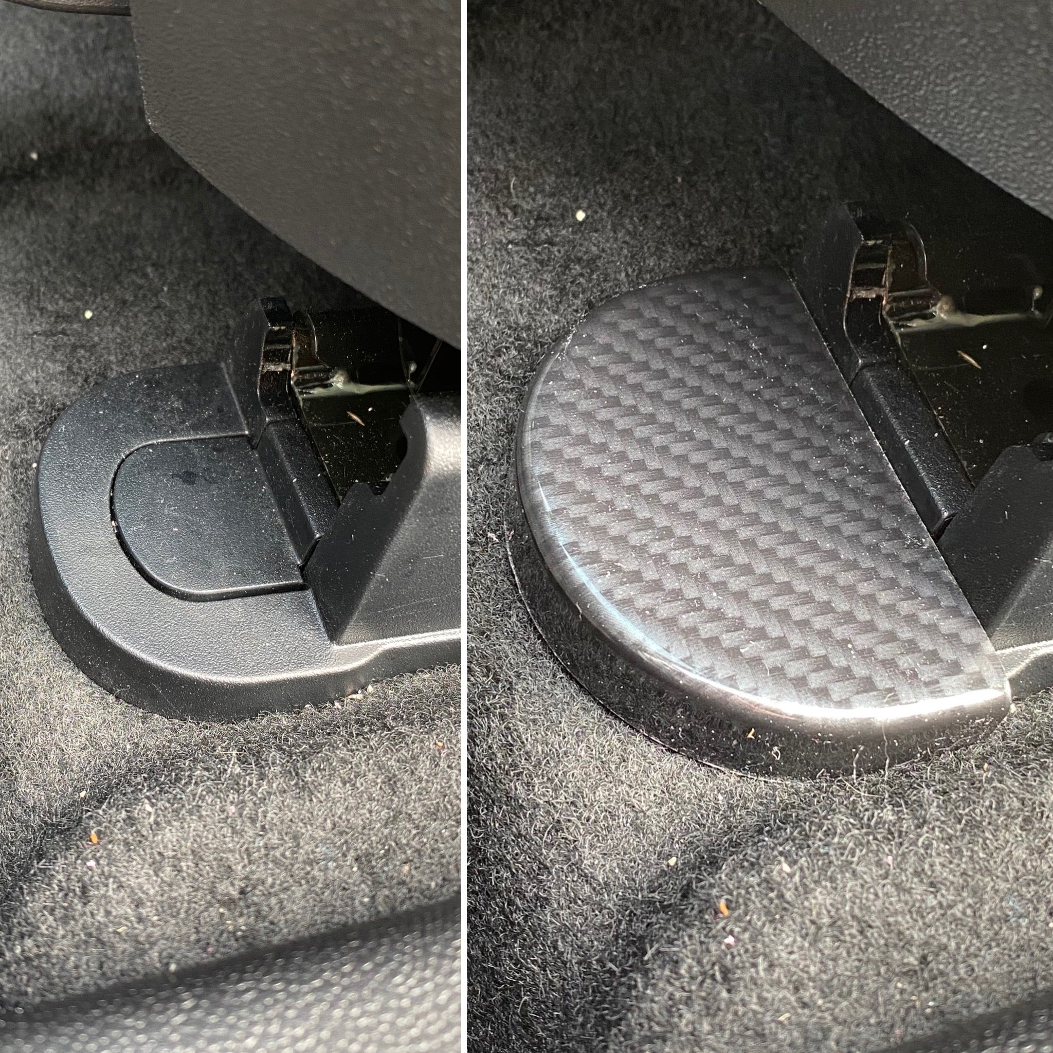 Proform Seat Rail End Covers - Mk8/8.5 Fiesta - Deluxe Carbon Fibre Effect Plastic - Before and After
