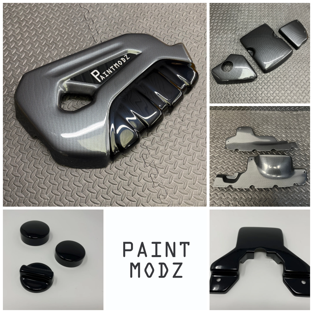 Proform Medium Engine Bay Dress Up Kit Bundle - Fiesta Mk7.5 ST180 - Deluxe Carbon Fibre Effect Plastic with Gloss Black Accent Colour including White/Gloss Black Badge Plate