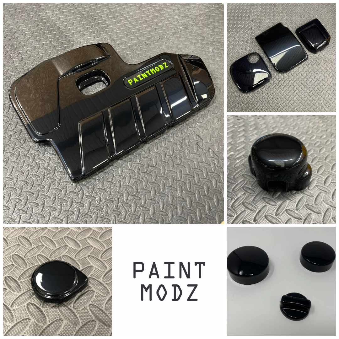 Proform Medium Engine Bay Dress Up Kit Bundle - Mk4/4.5 Focus ST Petrol - Gloss Black Plastic, Gloss Black Caps and Light Green/Gloss Black Badge Plate