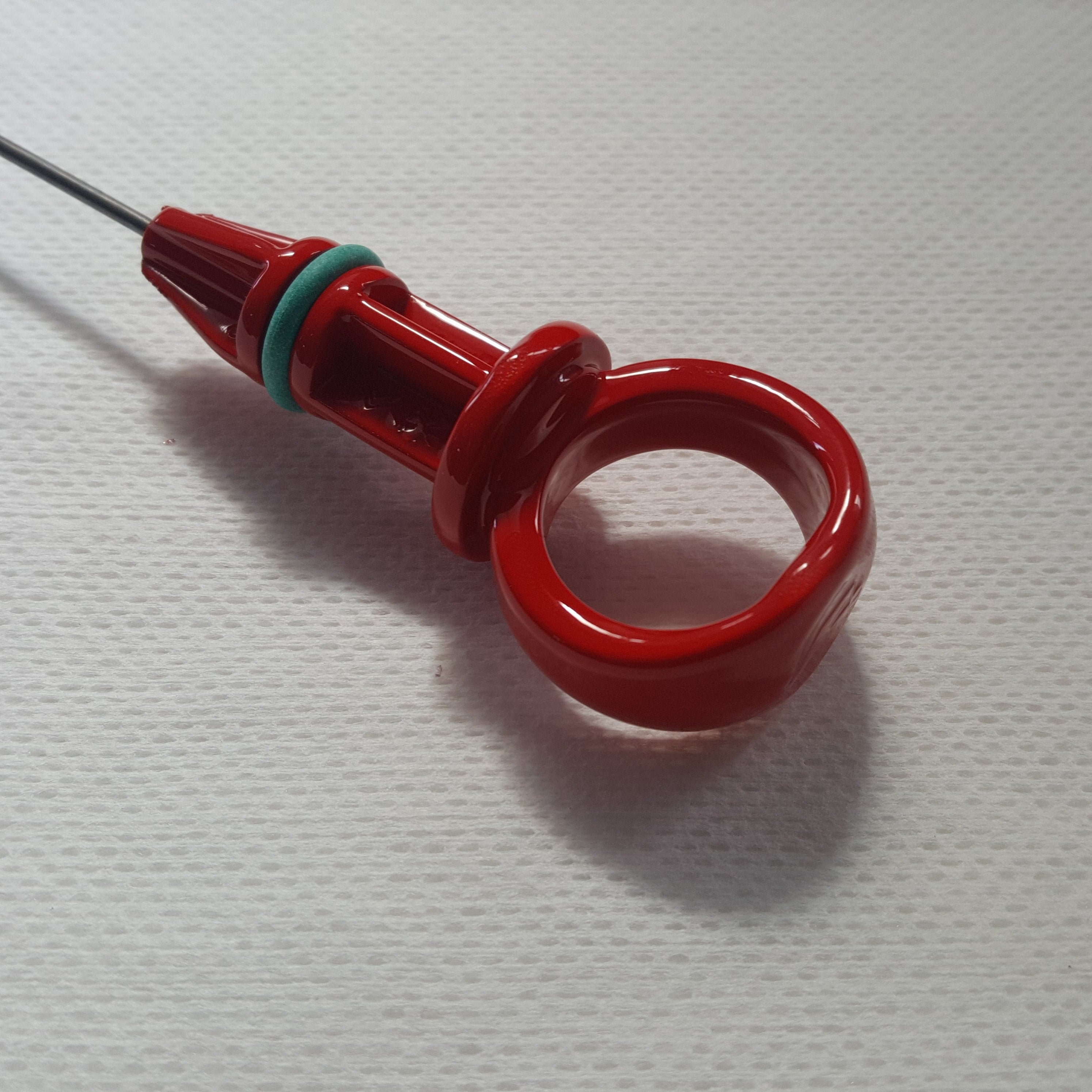 A red Ford Focus dipstick designed for Mk3.5 ST Diesel variants and Mk2 Kuga 2.0 Diesel variants.